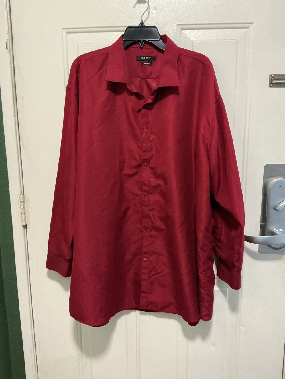 Nine West Wine-Red Classic Fit Button-Up Shirt